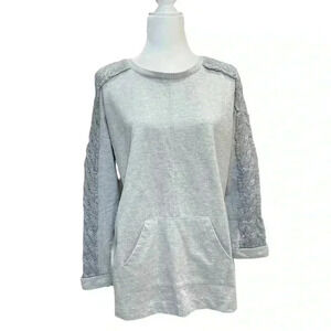 Soft Surroundings Ana Pullover Tunic Chunky Knit sleeves Gray size M